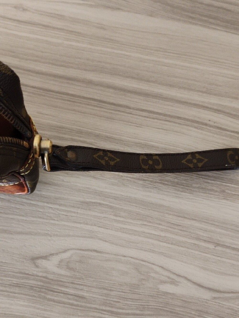 AuthenticLouis Vuitton Monogram Canvas Wristlet Clutch in Brown with Tan Accents - Picture 7 of 14